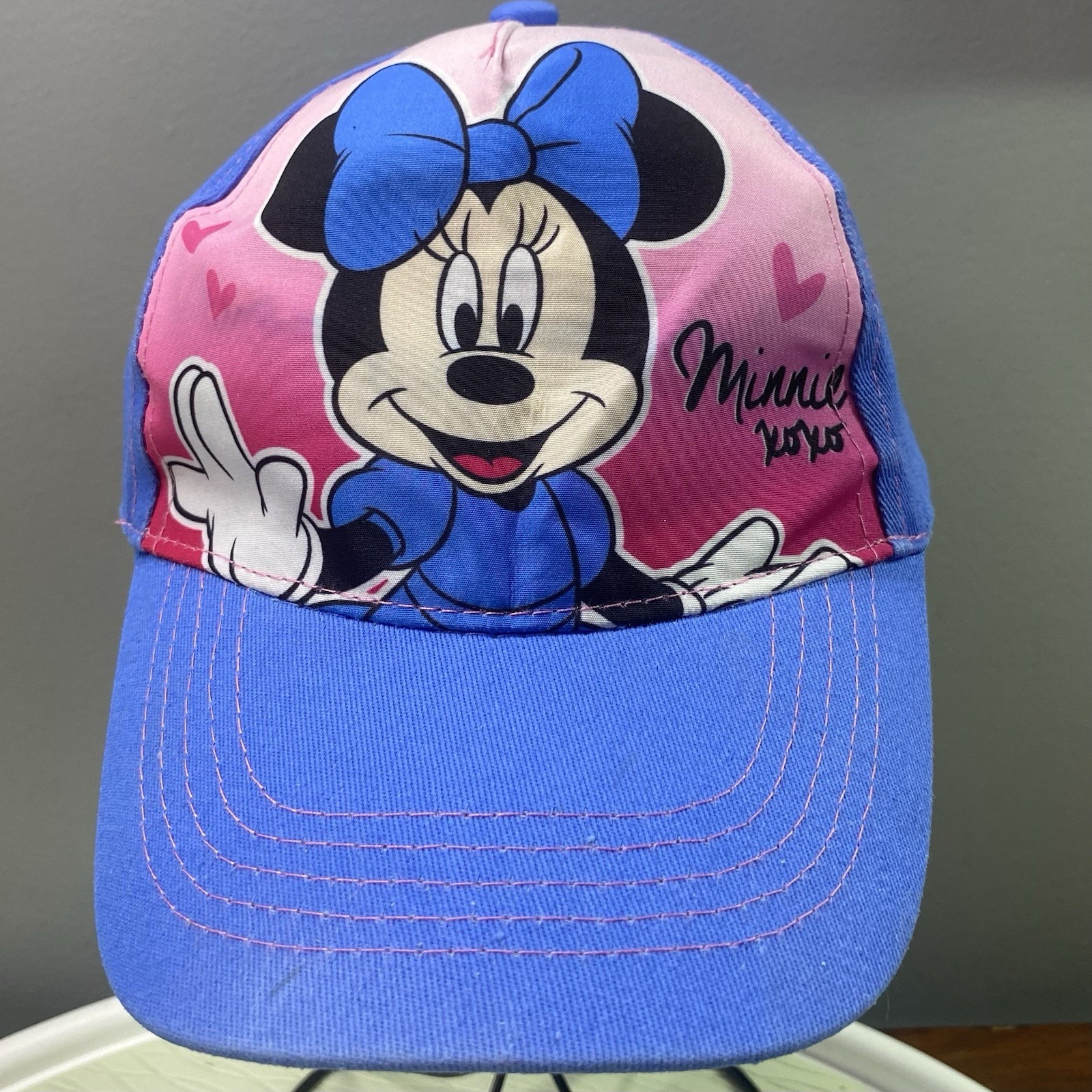 Disney Minnie Mouse Girls Blue&Pink Hatadjustable Cap-Hook&Loop Closure